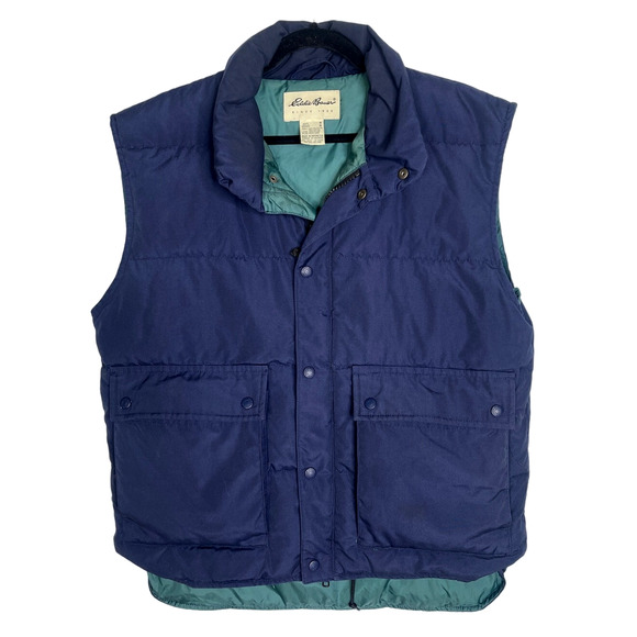 Vintage 90's Eddie Bauer Mens M Goose Down Puffer Vest Waterproof Navy Blue EUC - Picture 1 of 6